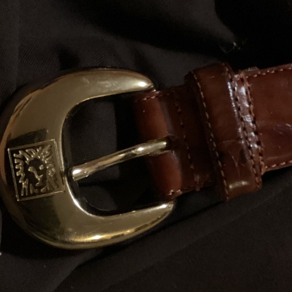 ⚜️ ANNE KLEIN SIGNATURE  BLACK WIDE FAUX LEATHER  BELT GOLD LION CONTOUR lion 🦁 - Picture 8 of 16